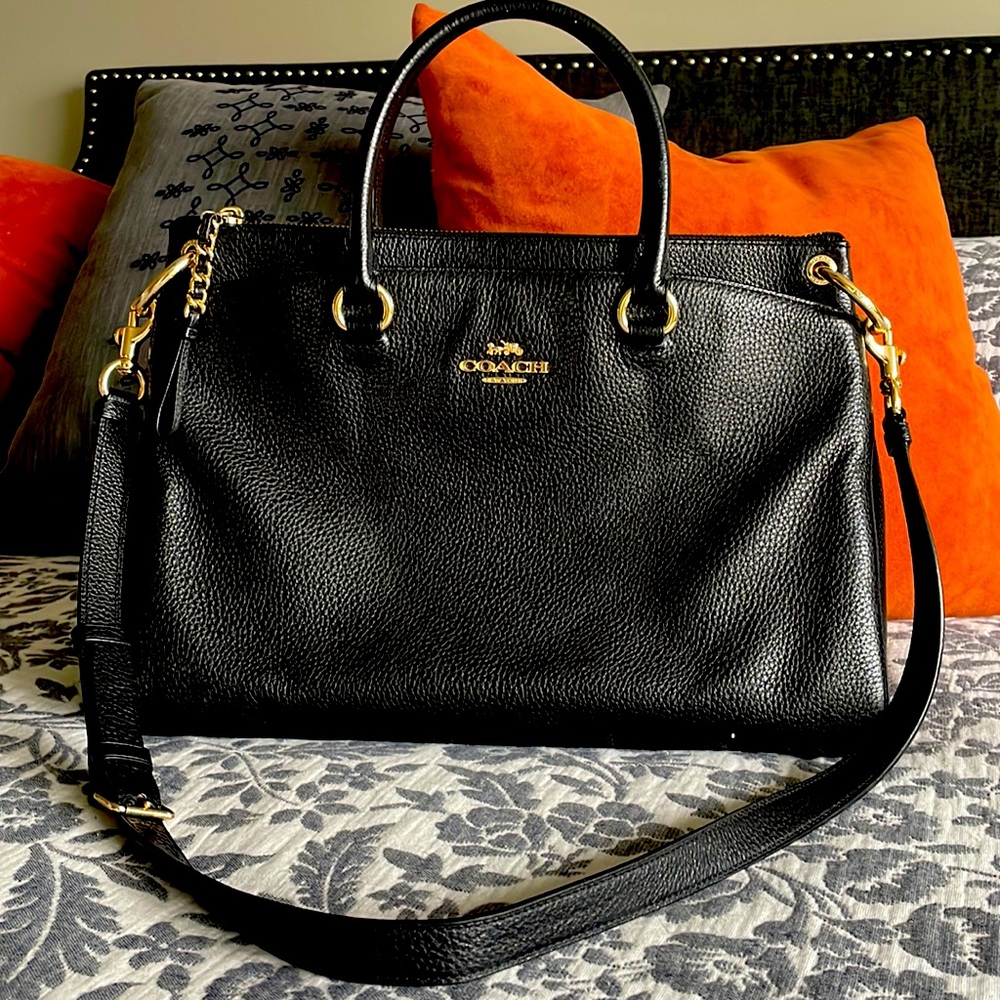 Coach Bag and Matching Wallet! Black with gold accents, gently used!